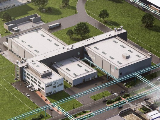 Aerial view of a production facility